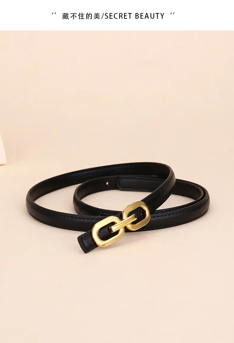 Women's Cowhide Leather Belt with Gold Chain Closure — feature 3