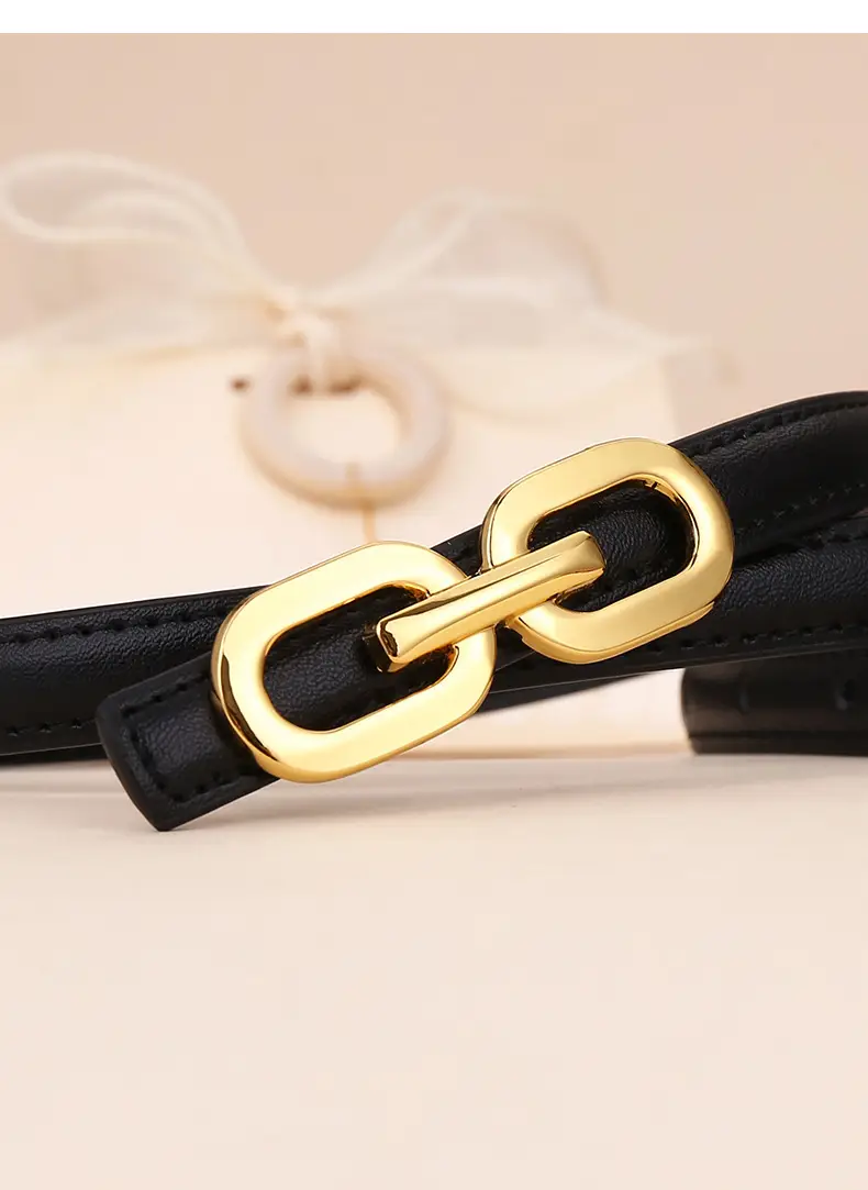 Women's Cowhide Leather Belt with Gold Chain Closure — feature 30