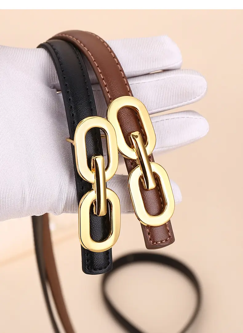 Women's Cowhide Leather Belt with Gold Chain Closure — feature 31
