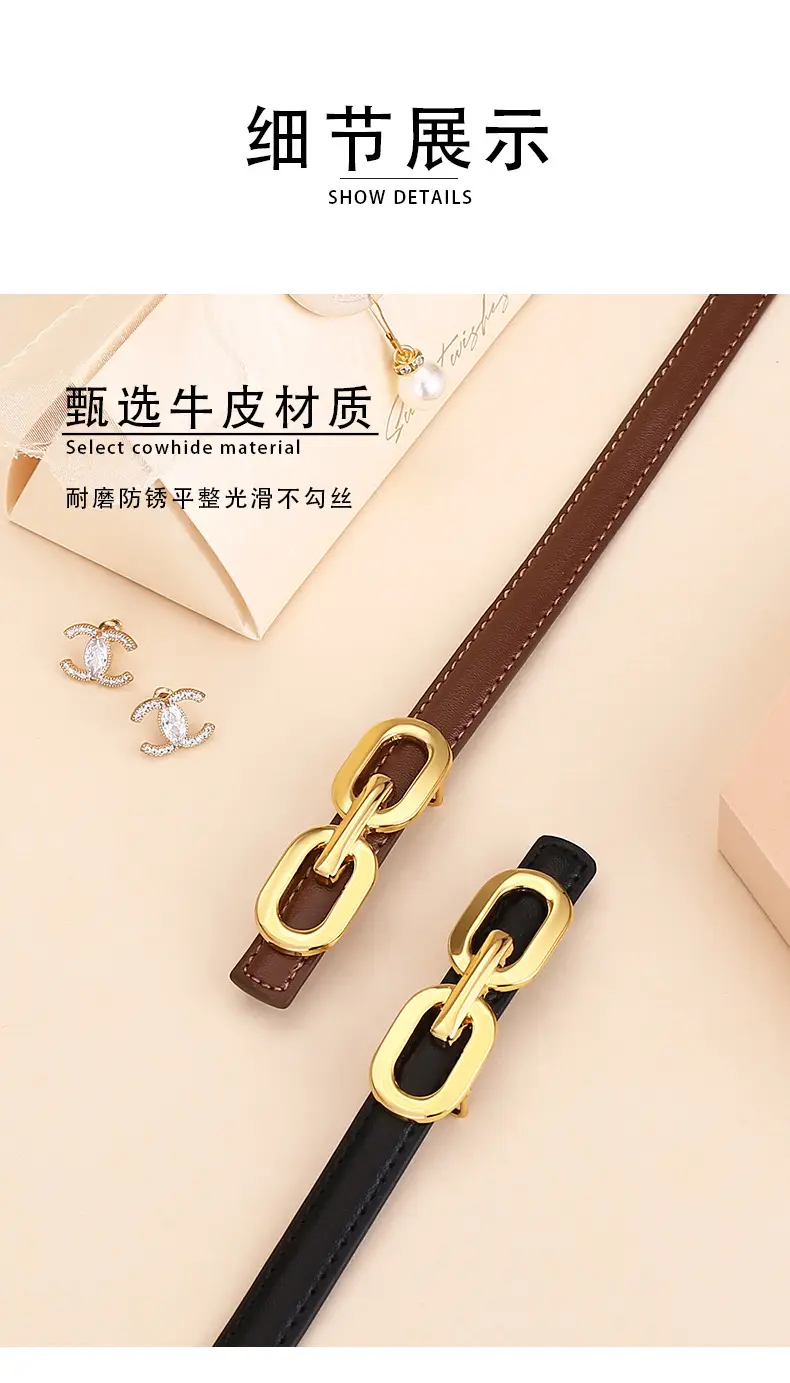 Women's Cowhide Leather Belt with Gold Chain Closure — feature 7