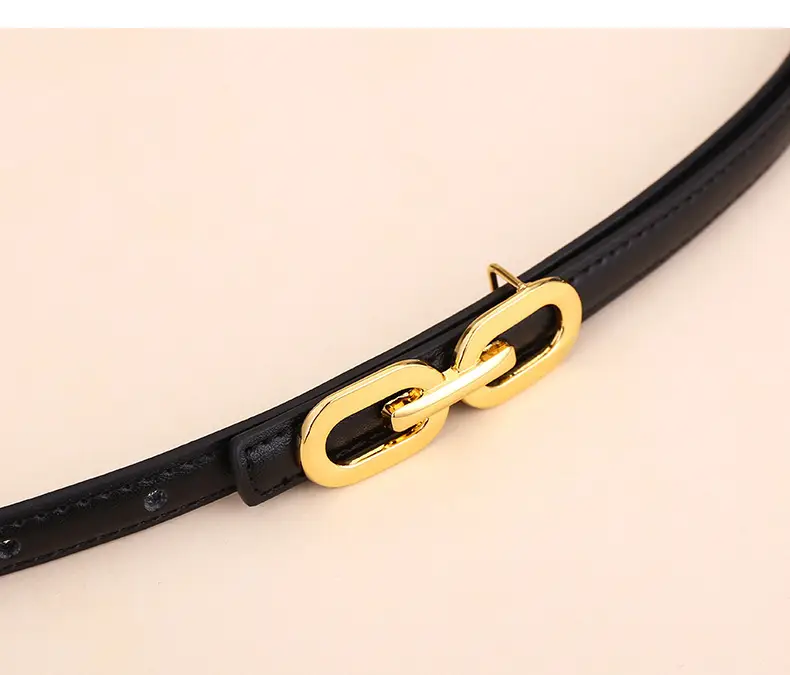 Women's Cowhide Leather Belt with Gold Chain Closure — feature 9