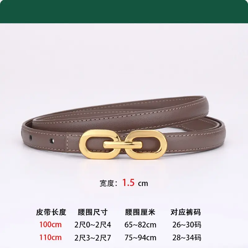 Women's Cowhide Leather Belt with Gold Chain Closure - Image 3