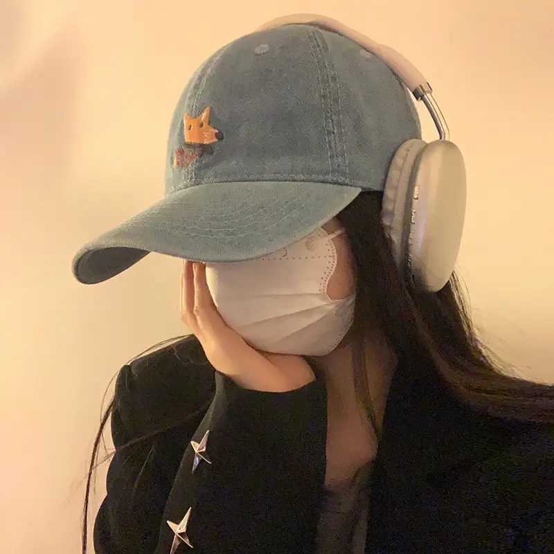 Women Wash Denim Fox Cap Sun Hat Big Head Showface - Image 7