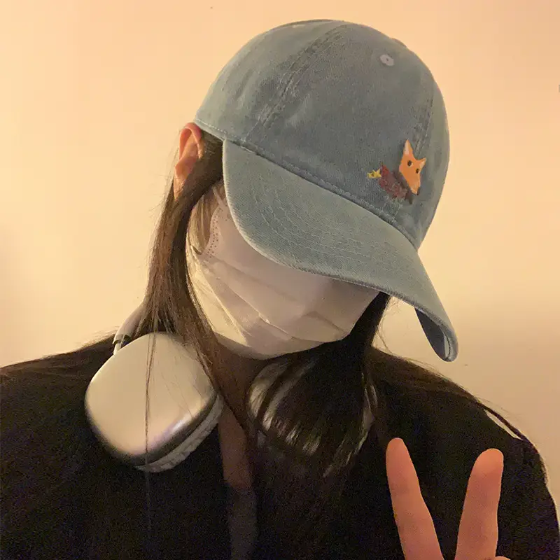 Women Wash Denim Fox Cap Sun Hat Big Head Showface - Image 8