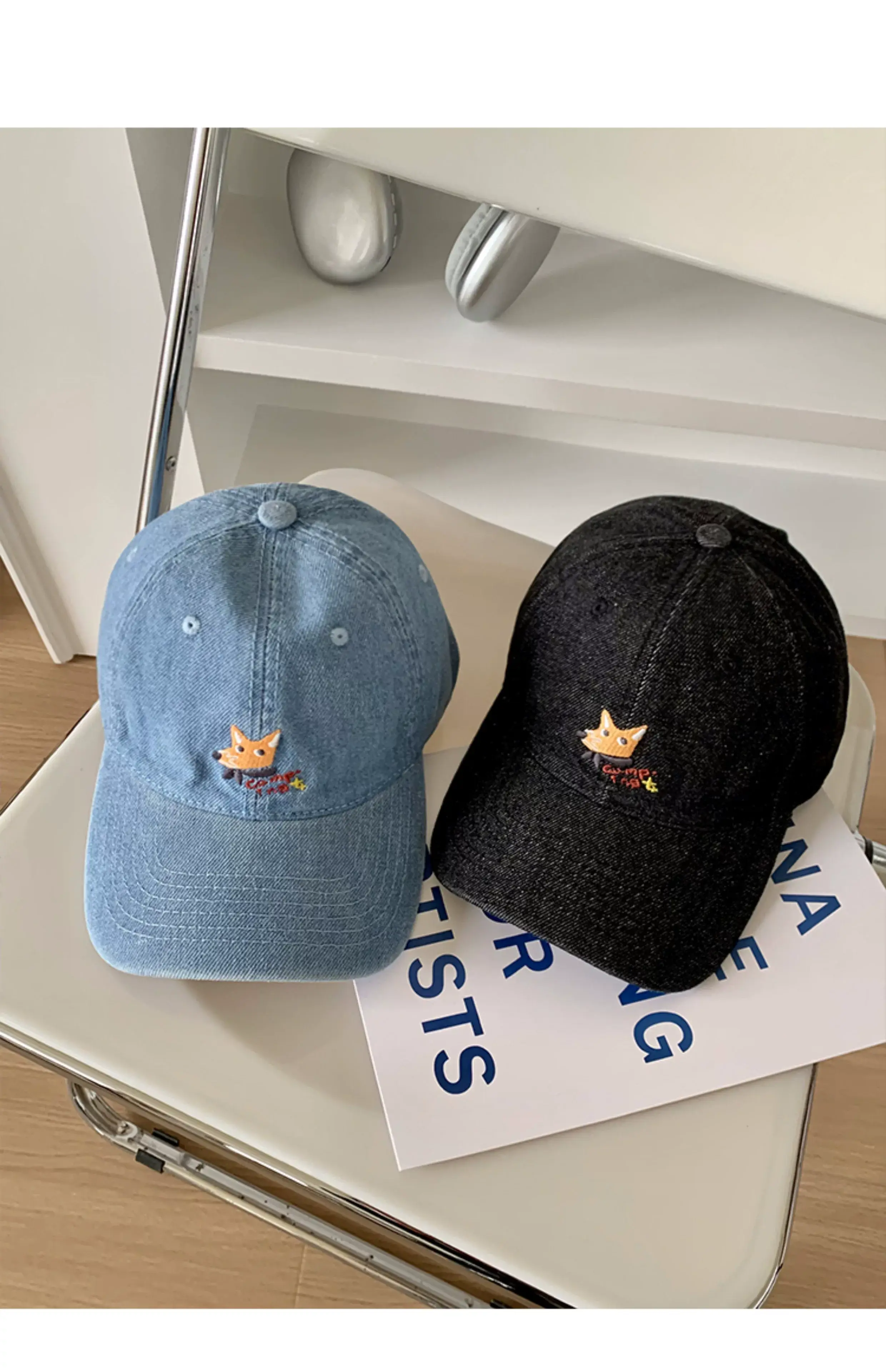 Women Wash Denim Fox Cap Sun Hat Big Head Showface — feature 16