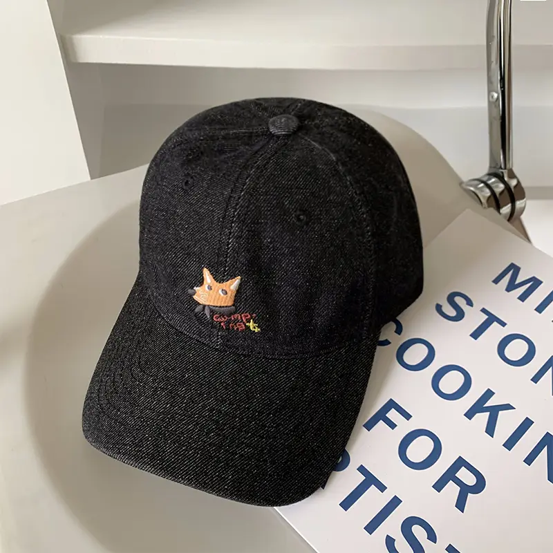 Women Wash Denim Fox Cap Sun Hat Big Head Showface - Image 2