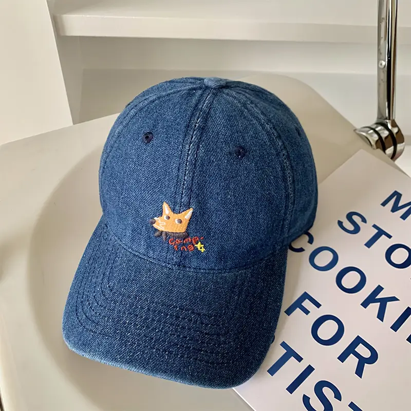 Women Wash Denim Fox Cap Sun Hat Big Head Showface - Image 3