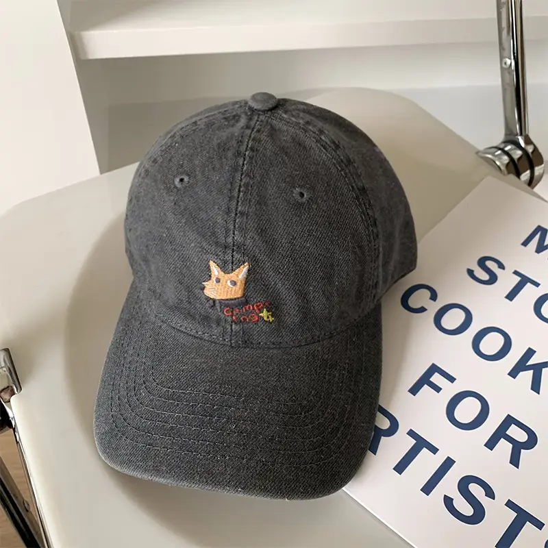 Women Wash Denim Fox Cap Sun Hat Big Head Showface - Image 4