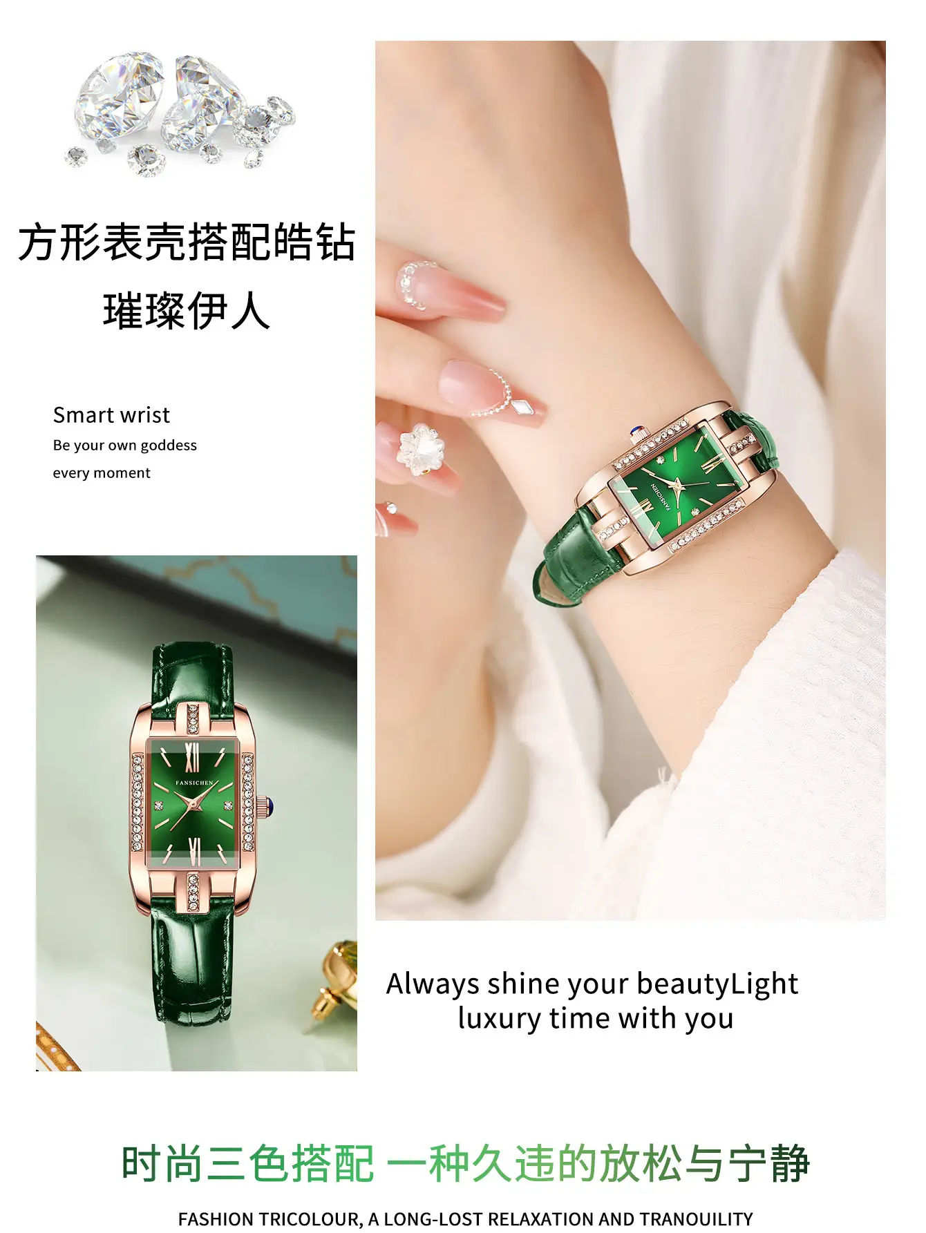 Women's Green Genuine Leather Rose Gold Watch — feature 6