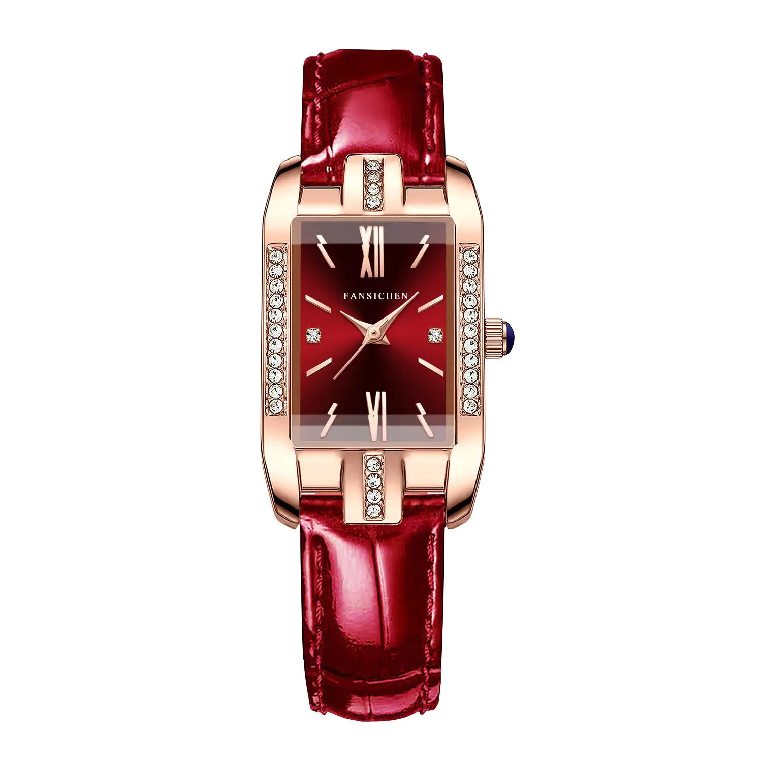 Women's Green Genuine Leather Rose Gold Watch - Image 3