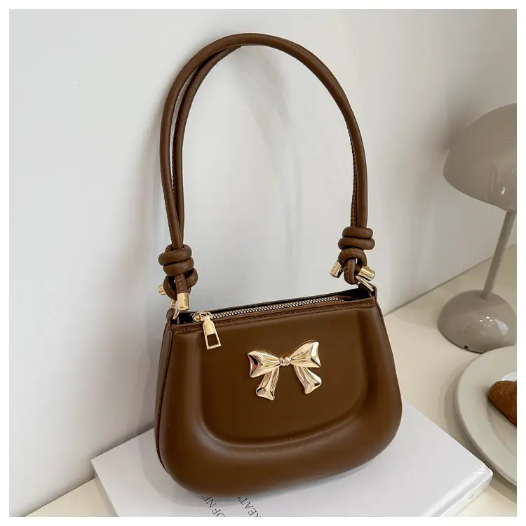 Women's Brown Bow Shoulder Bag 2024 Spring Summer - Image 3