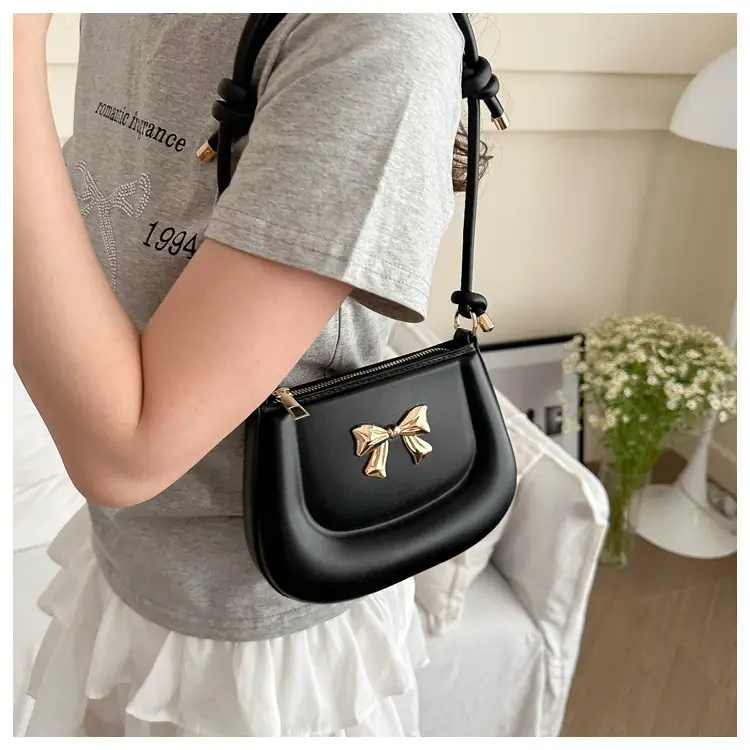 Women's Brown Bow Shoulder Bag 2024 Spring Summer - Image 8