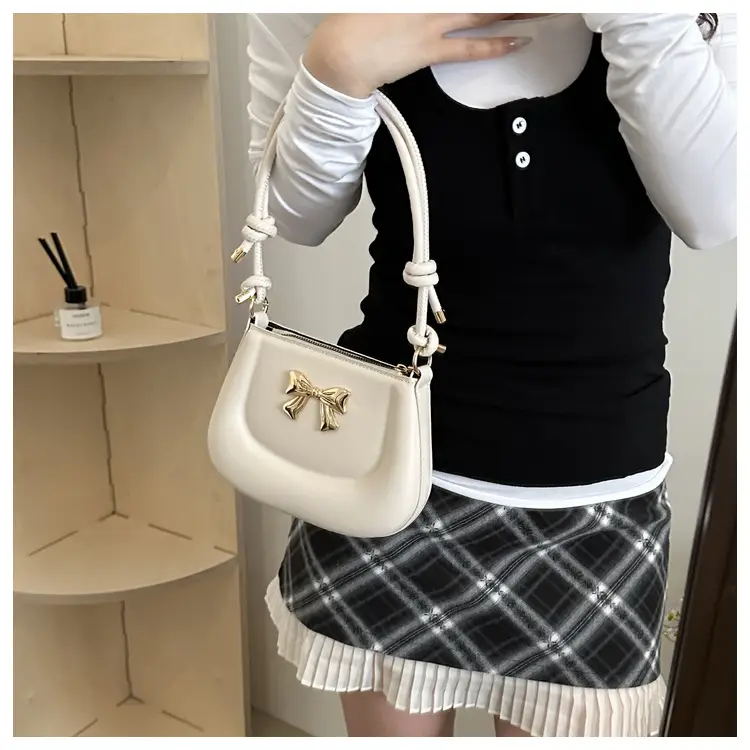 Women's Brown Bow Shoulder Bag 2024 Spring Summer - Image 9
