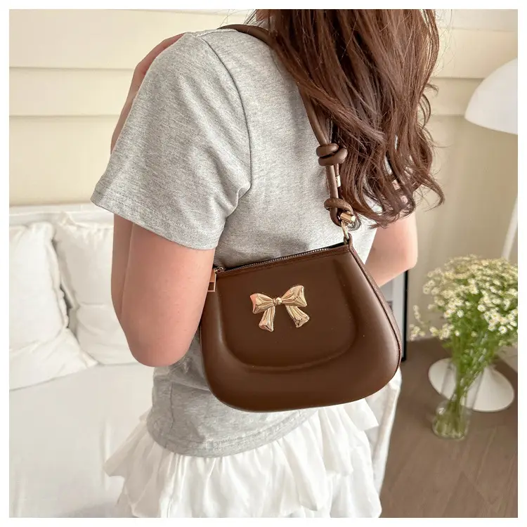 Women's Brown Bow Shoulder Bag 2024 Spring Summer — feature 11