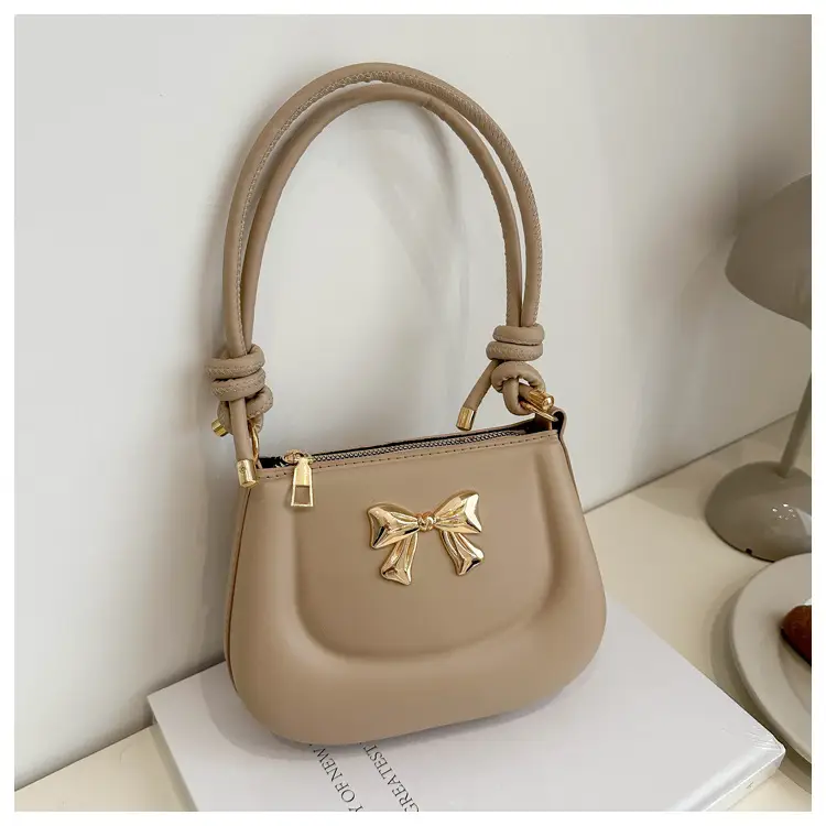 Women's Brown Bow Shoulder Bag 2024 Spring Summer - Image 5