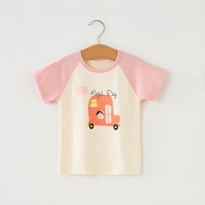 Kids Cotton T-shirt Blue White Crewneck Short Sleeve