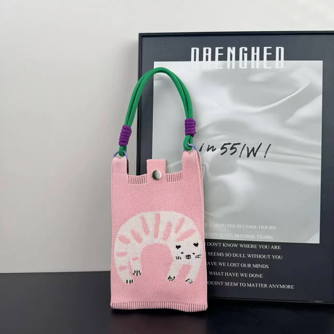 New Cartoon Knitted Phone Bag Dopamine Green - Image 23