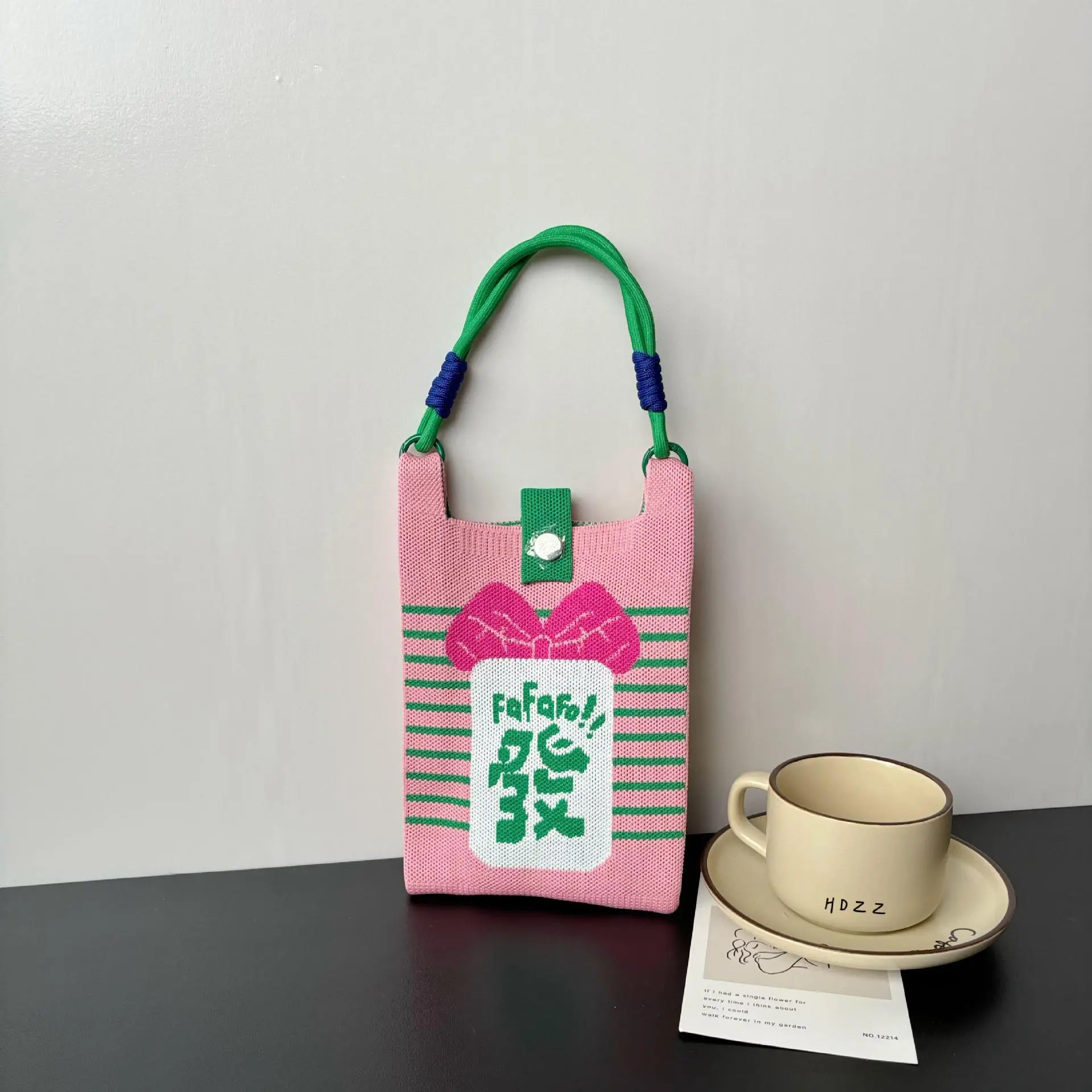 New Cartoon Knitted Phone Bag Dopamine Green - Image 6