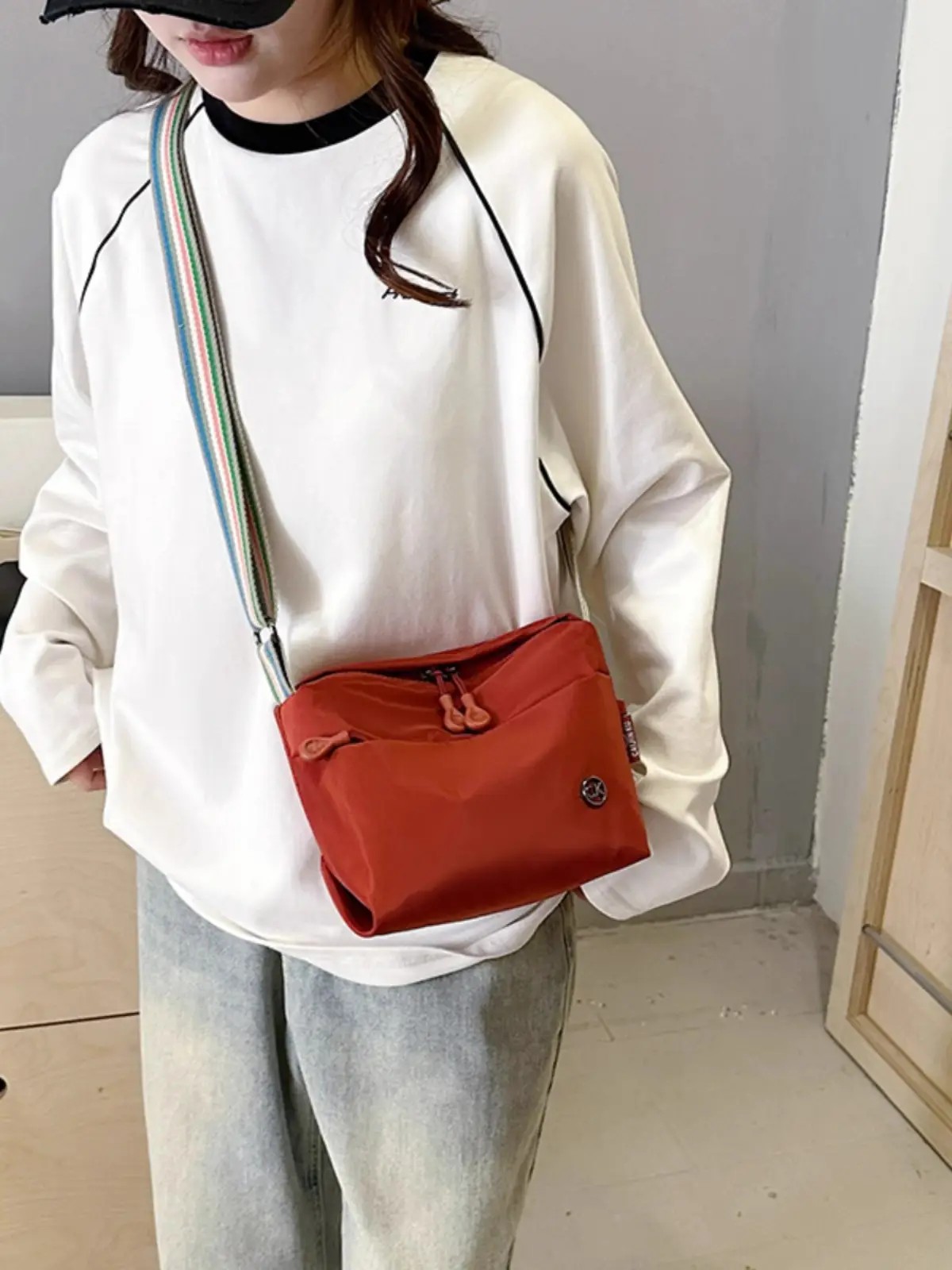 Red Nylon Crossbody Bag Small Waterproof Commuter