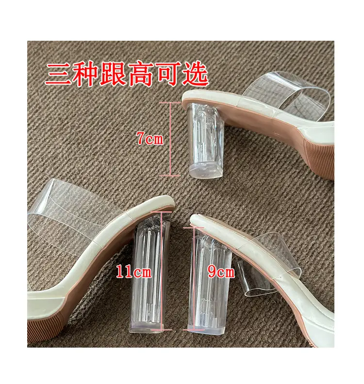 Thick-Soled Waterproof Platform Transparent Strappy High-Heeled Sandals for Women with Crystal Heel and Chunky Heel, Super High Heel Slippers — feature 1