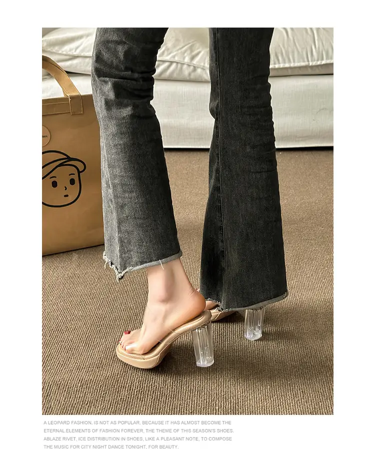 Thick-Soled Waterproof Platform Transparent Strappy High-Heeled Sandals for Women with Crystal Heel and Chunky Heel, Super High Heel Slippers — feature 14