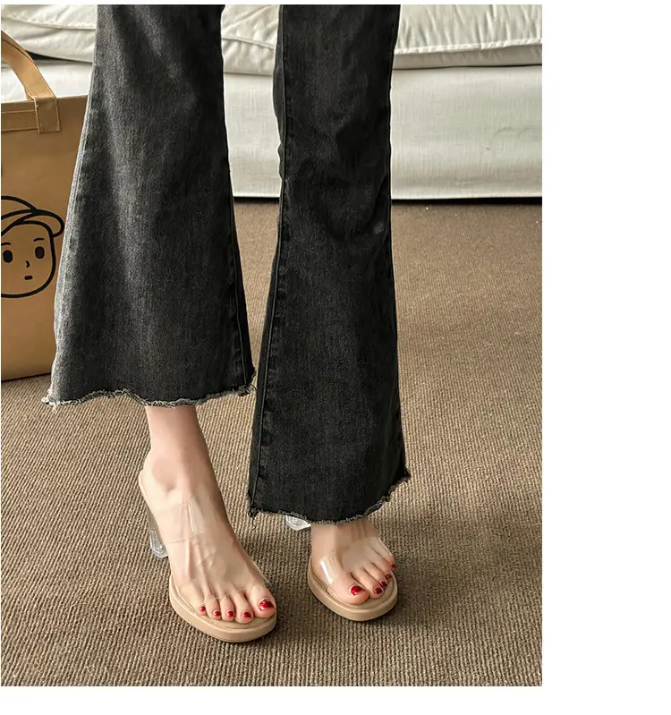 Thick-Soled Waterproof Platform Transparent Strappy High-Heeled Sandals for Women with Crystal Heel and Chunky Heel, Super High Heel Slippers — feature 15