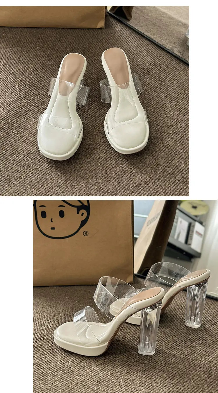 Thick-Soled Waterproof Platform Transparent Strappy High-Heeled Sandals for Women with Crystal Heel and Chunky Heel, Super High Heel Slippers — feature 24