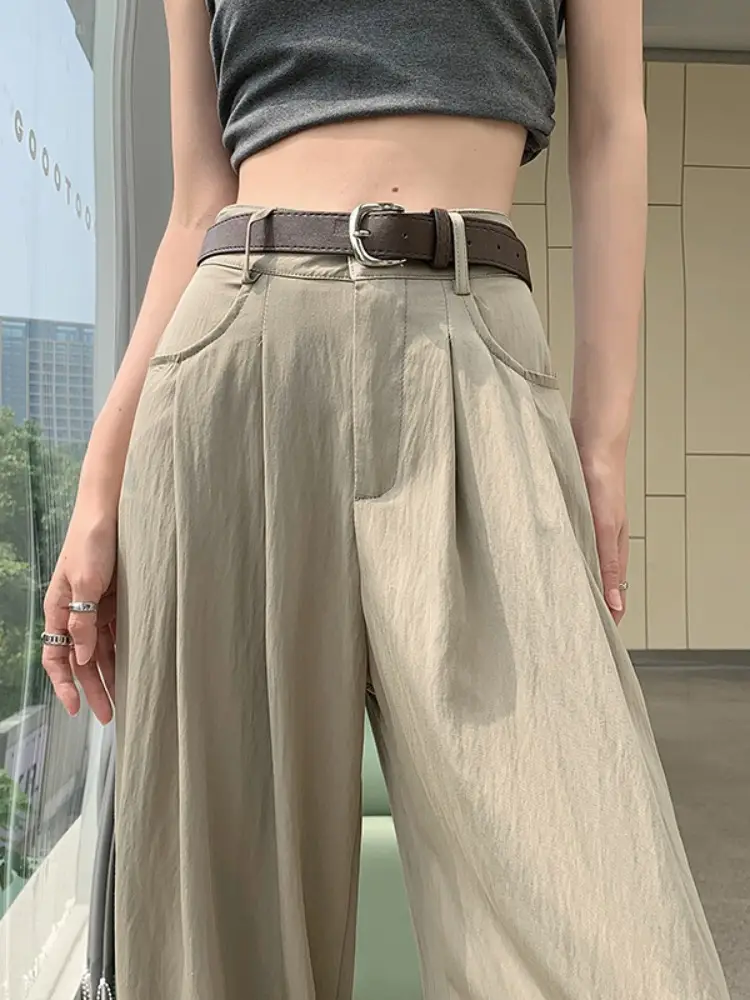 Women's High Waist Draped Pants with Belt Summer - Image 8