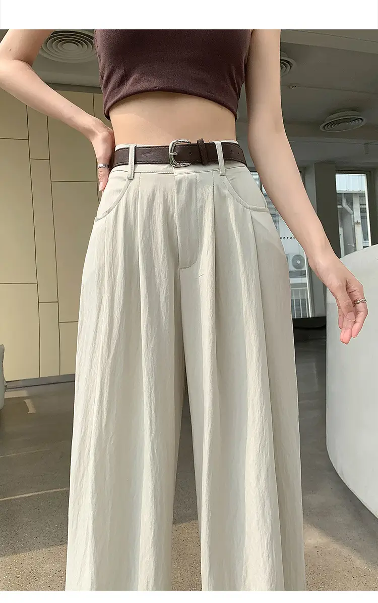 Women's High Waist Draped Pants with Belt Summer — feature 13