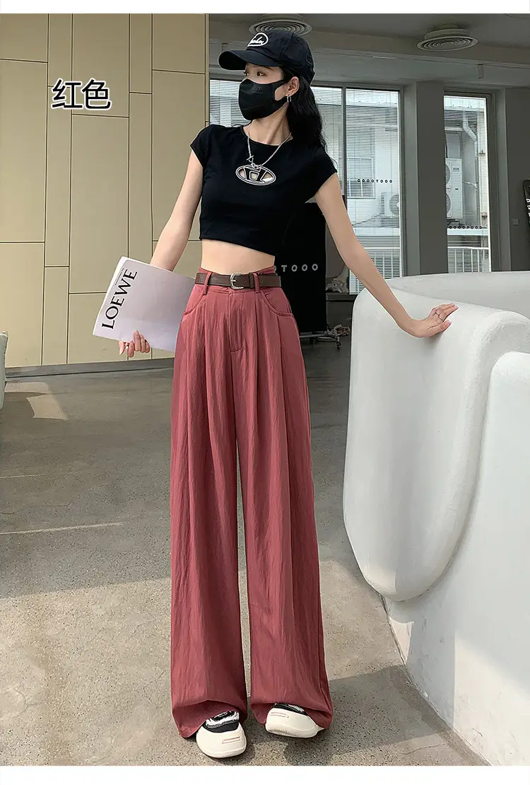 Women's High Waist Draped Pants with Belt Summer — feature 19