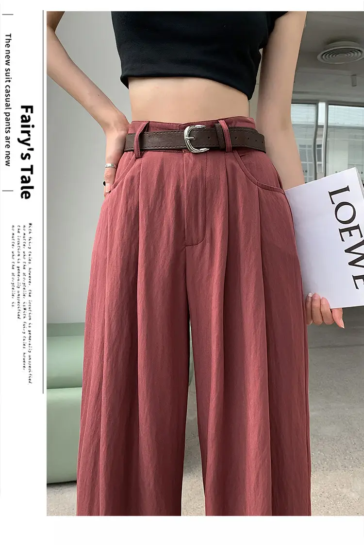 Women's High Waist Draped Pants with Belt Summer — feature 25