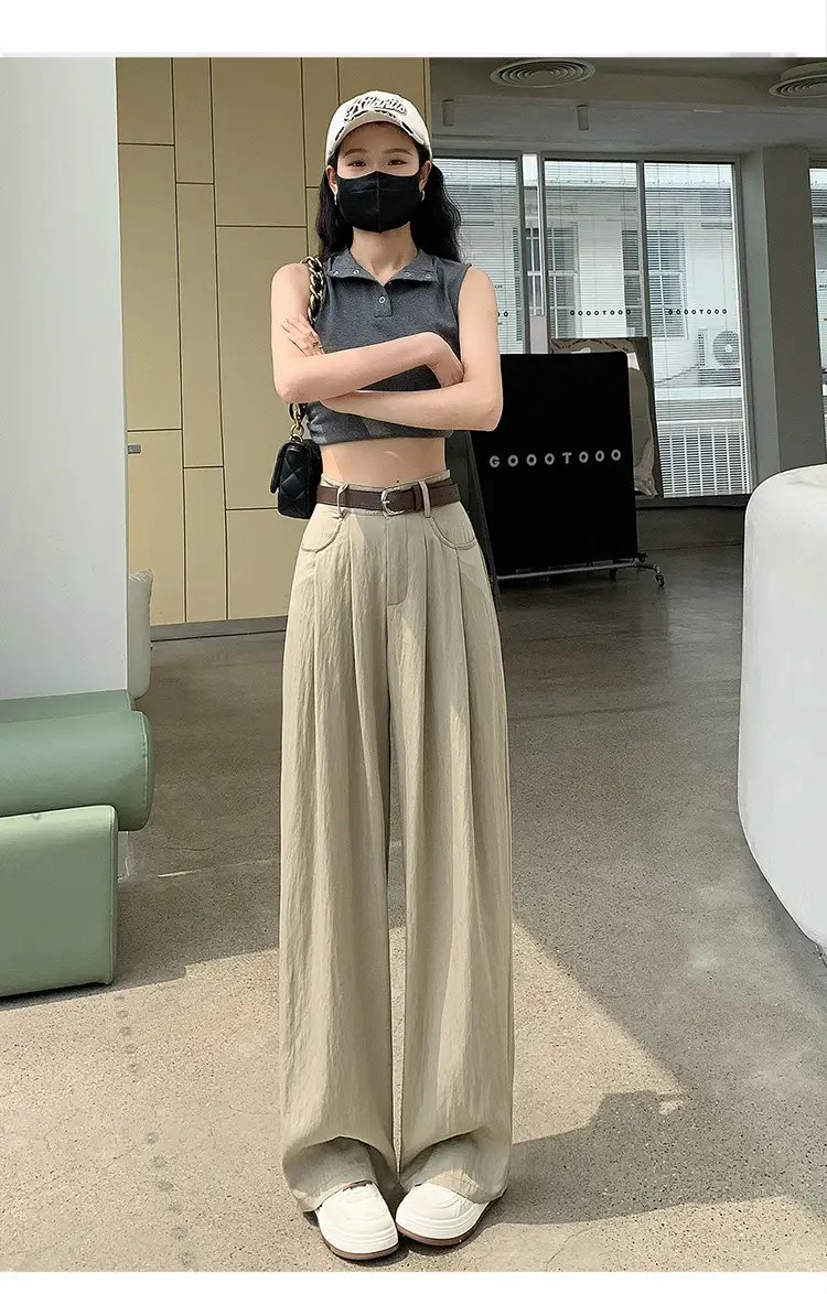 Women's High Waist Draped Pants with Belt Summer — feature 37