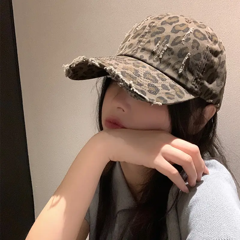 Women Leopard Print Baseball Cap with Wide Brim - Image 5