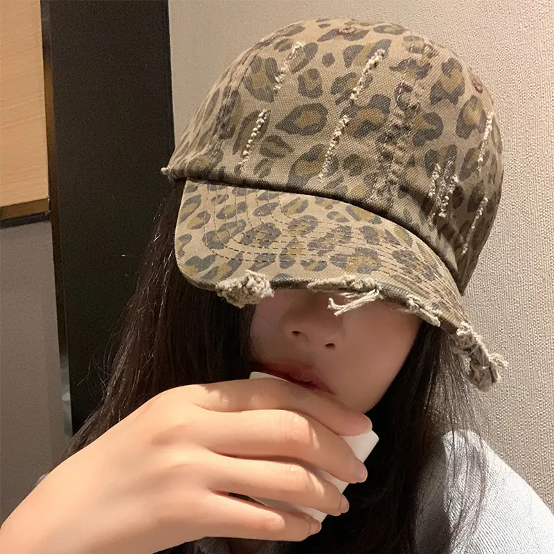 Women Leopard Print Baseball Cap with Wide Brim - Image 6