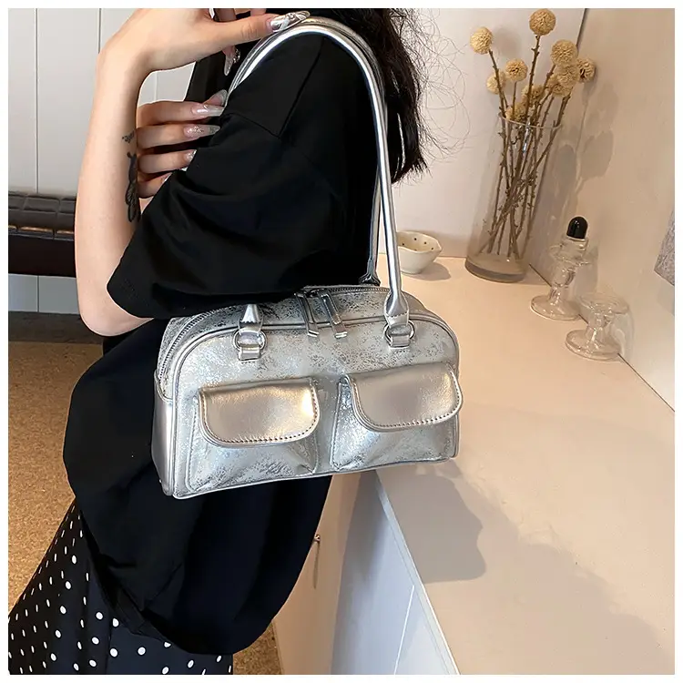 Women Vintage Silver Underarm Bag Large Capacity Shoulder Crossbody — feature 15