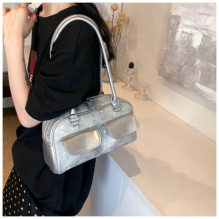 Women Vintage Silver Underarm Bag Large Capacity Shoulder Crossbody — feature 16