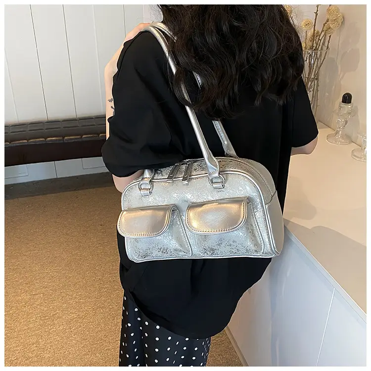Women Vintage Silver Underarm Bag Large Capacity Shoulder Crossbody — feature 17