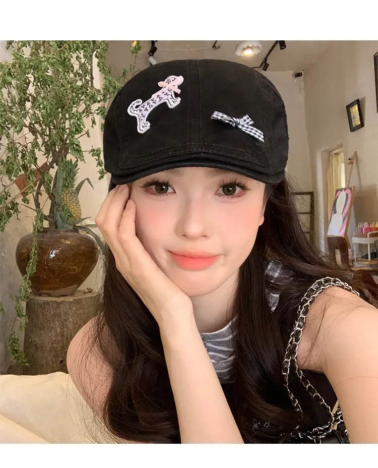Korean Version Cartoon Black Forward Cap for Women — feature 11