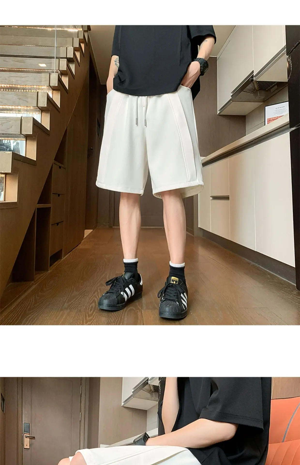 Men's Black Drawstring Shorts 2024 Summer Casual — feature 10