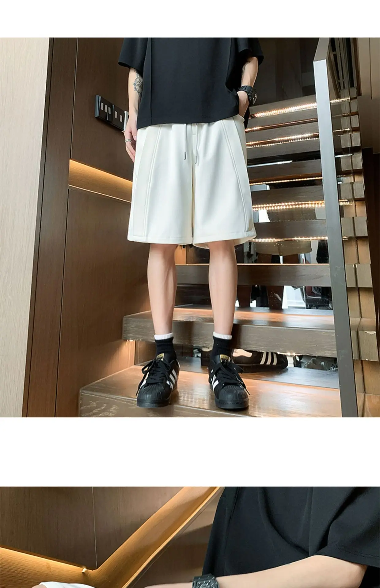 Men's Black Drawstring Shorts 2024 Summer Casual — feature 12
