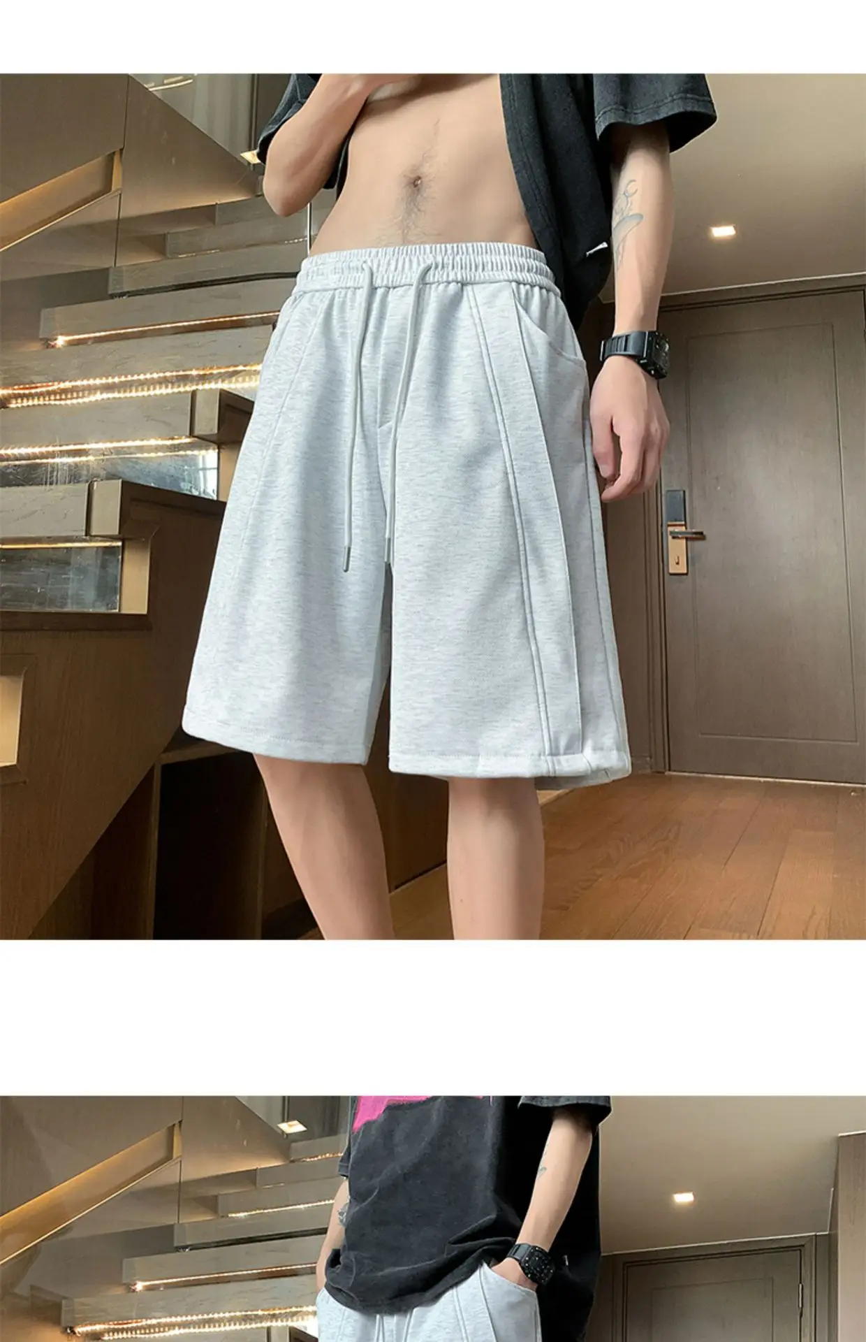Men's Black Drawstring Shorts 2024 Summer Casual — feature 18