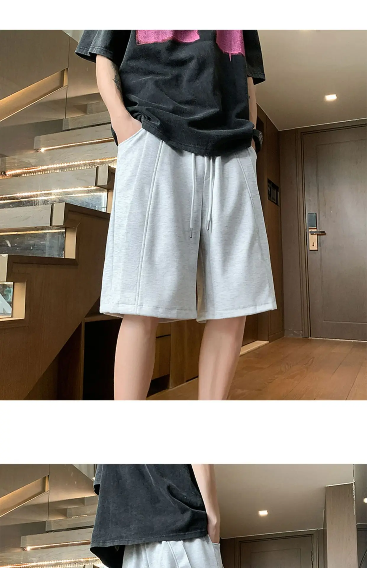 Men's Black Drawstring Shorts 2024 Summer Casual — feature 22
