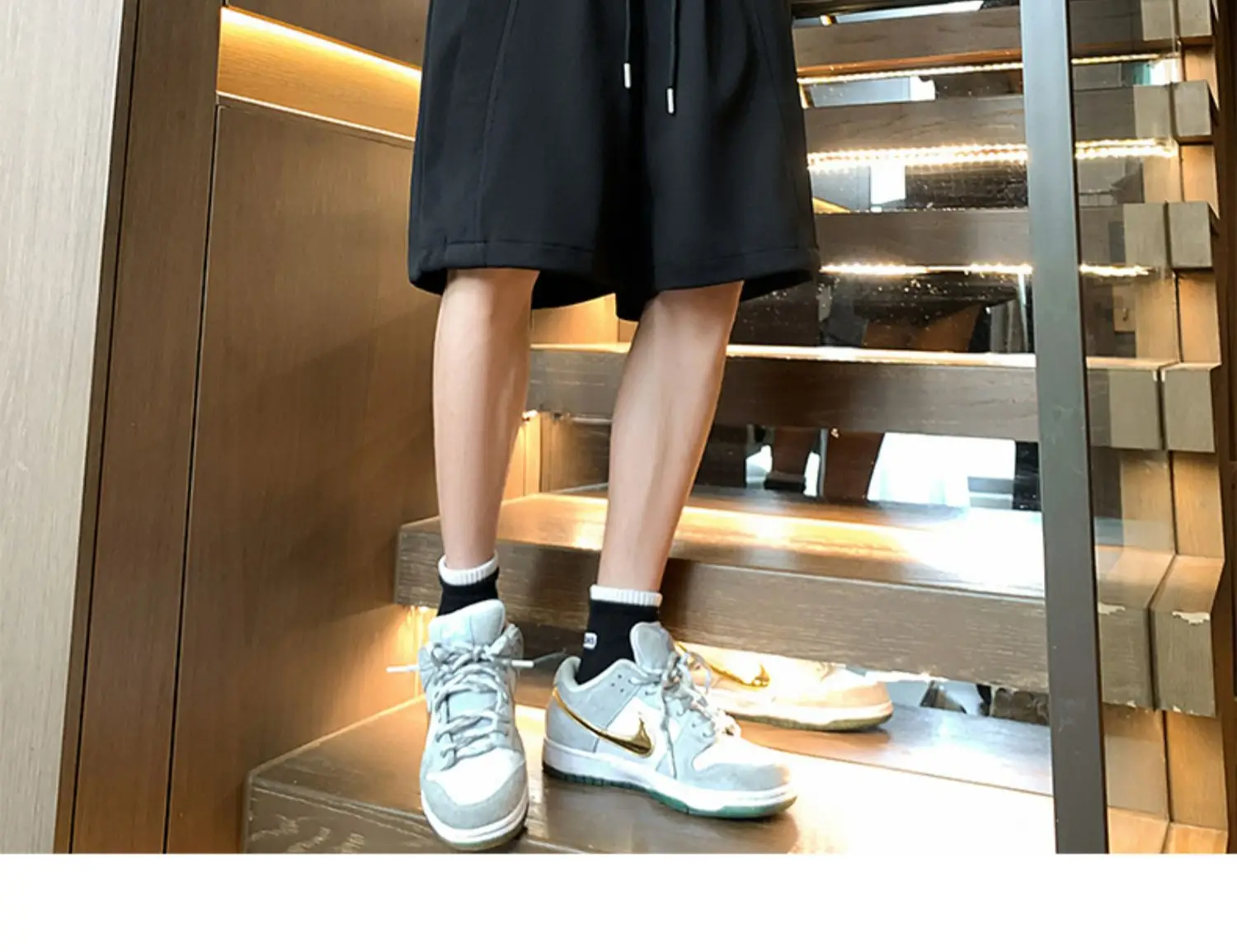 Men's Black Drawstring Shorts 2024 Summer Casual — feature 3
