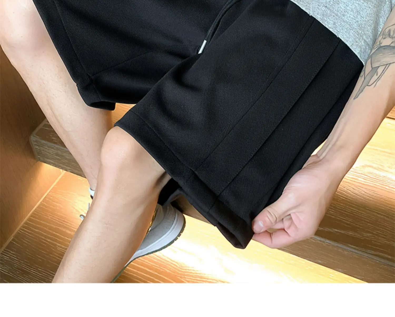 Men's Black Drawstring Shorts 2024 Summer Casual — feature 5