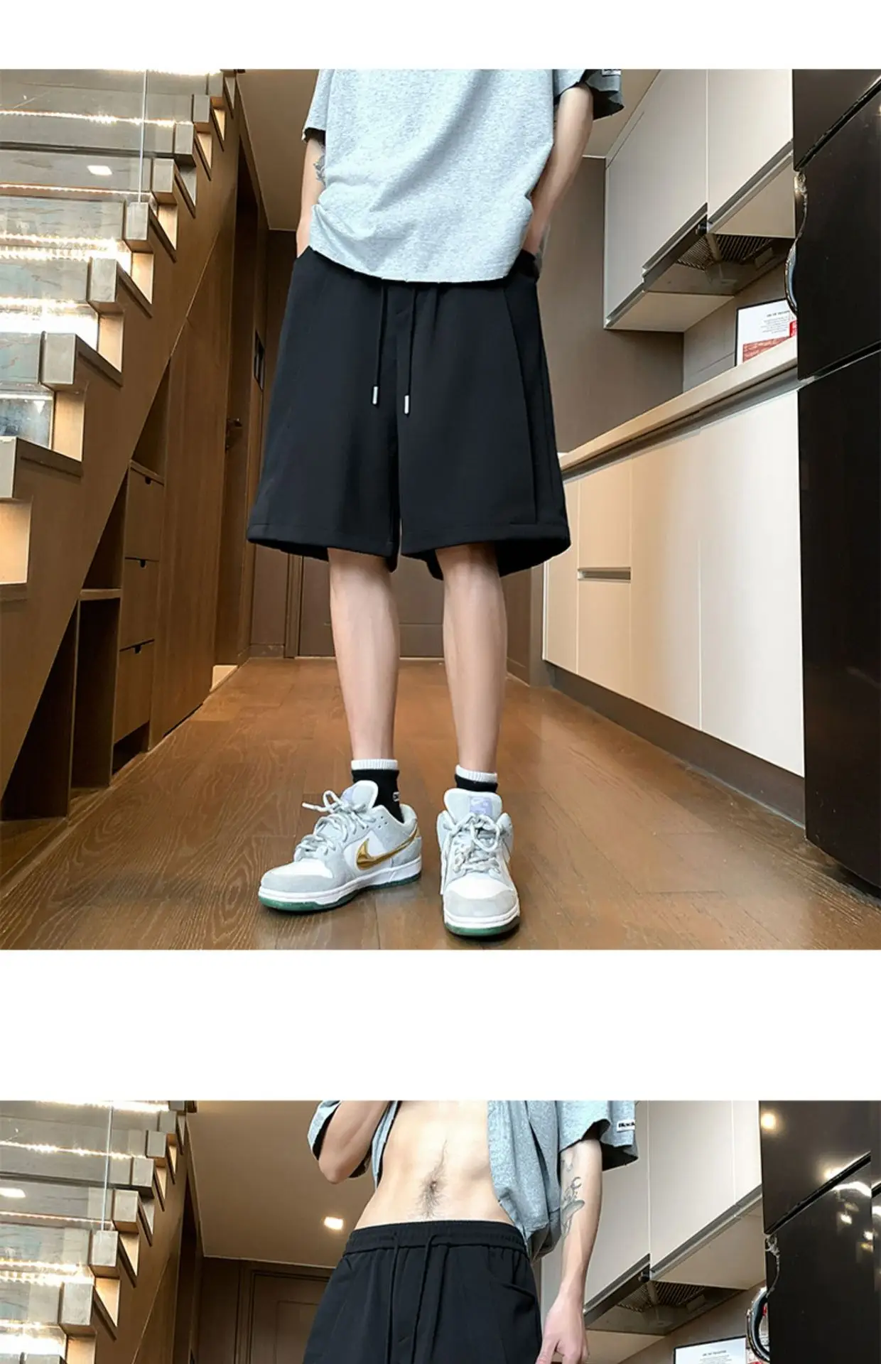 Men's Black Drawstring Shorts 2024 Summer Casual — feature 6