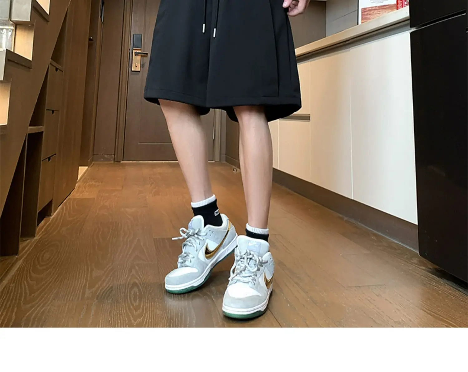 Men's Black Drawstring Shorts 2024 Summer Casual — feature 7