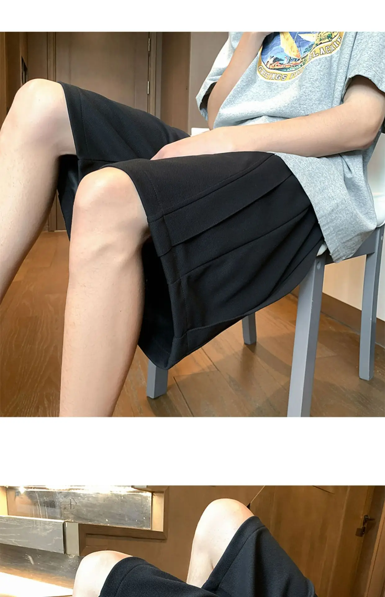 Men's Black Drawstring Shorts 2024 Summer Casual — feature 8