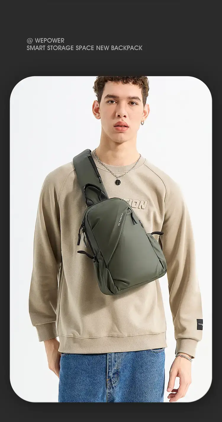 Men's Water Repellent Crossbody Backpack Green — feature 11