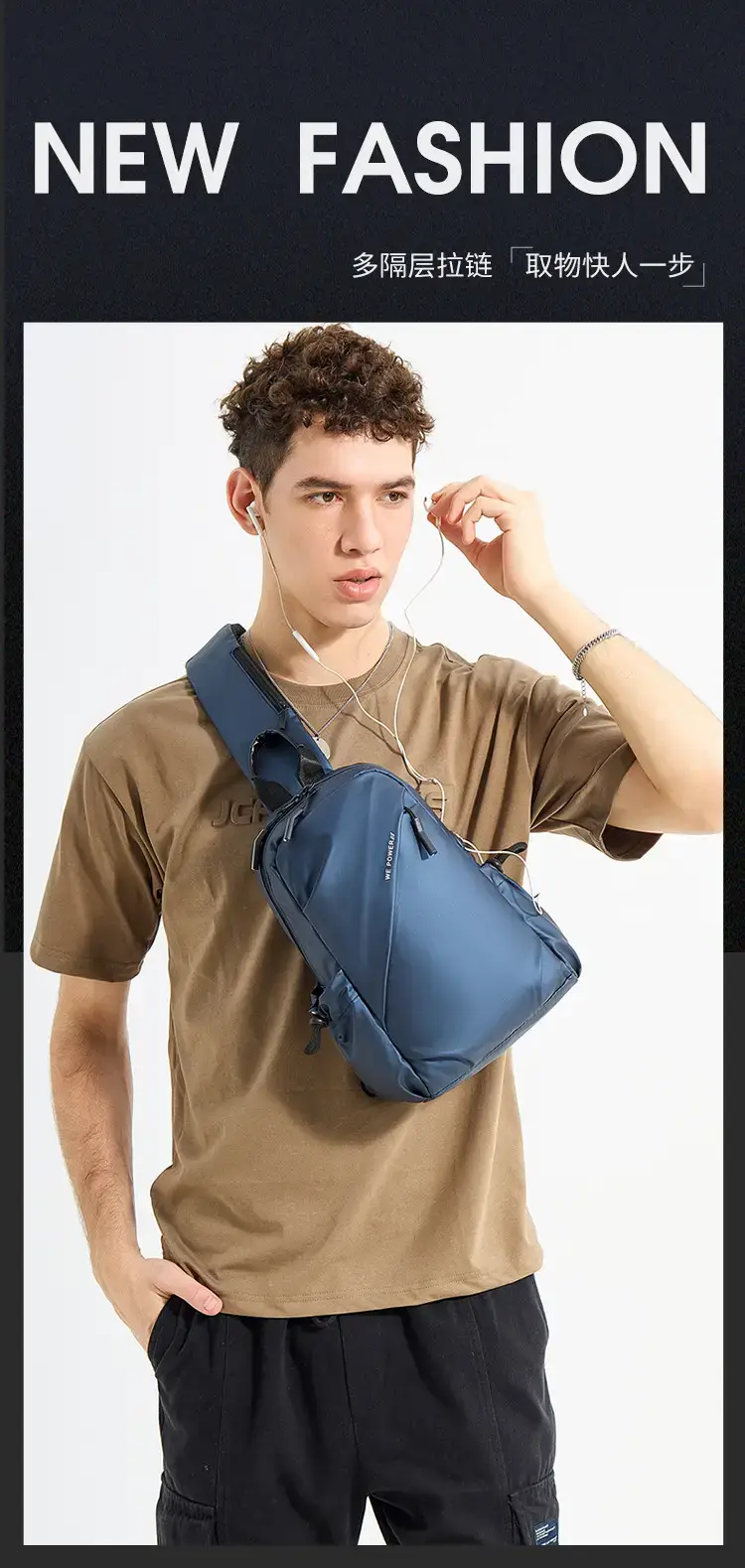 Men's Water Repellent Crossbody Backpack Green — feature 2