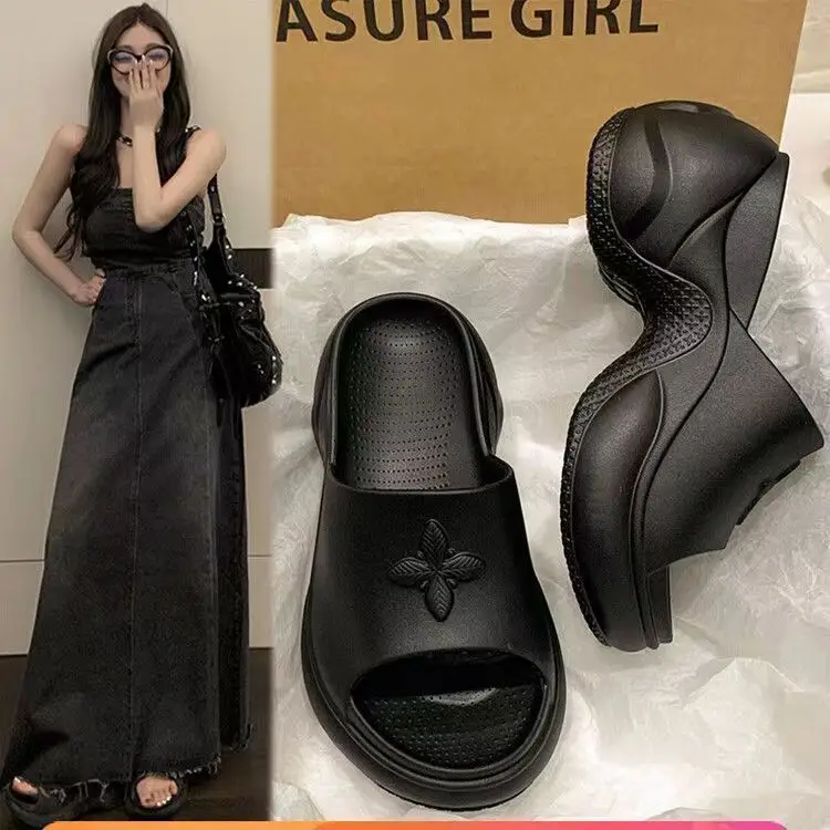 Foreign Trade Cross Flower 9CM Thick Bottom High Heel Sandals and Slippers Women's Outdoor Wear Fashion High Heel Summer Cross-border Trendy - Image 6